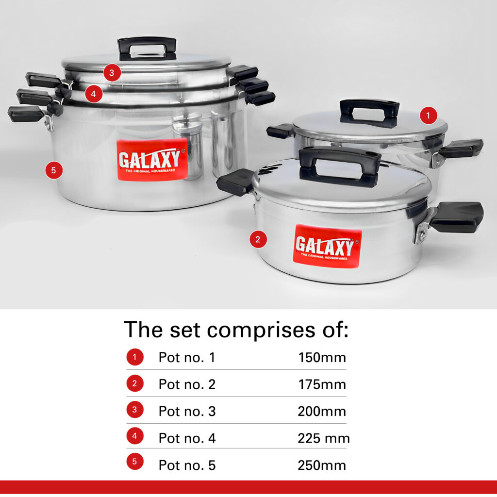 Galaxy 10 Piece Aluminium Heavy Duty Polished Set with Bakelite Handles ...
